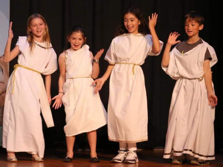 Taking inspiration from the study of ancient cultures, fourth graders use improvisation and collaboration to develop a script they will perform—complete with student-crafted costumes and sets.
