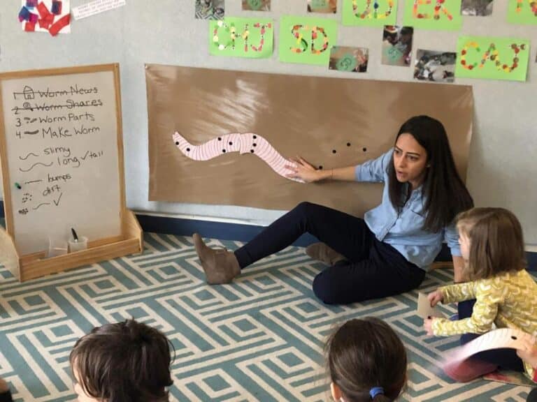 A teacher leads a lesson on worms