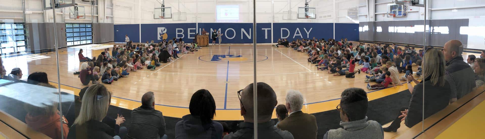 A view into the Barn gym at a sharing assembly