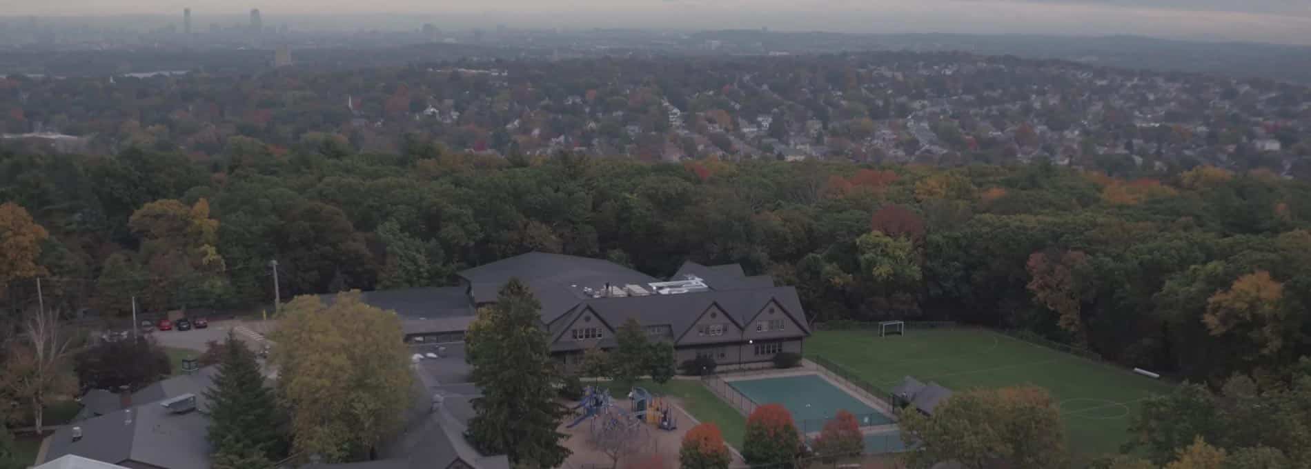 Aerial view of school and surrounding area