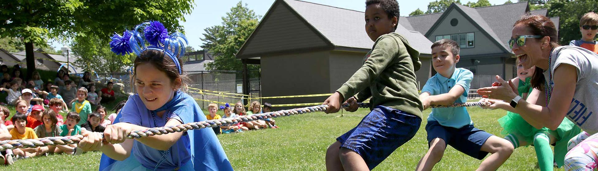 Students give it their all in a field day tug-of-war